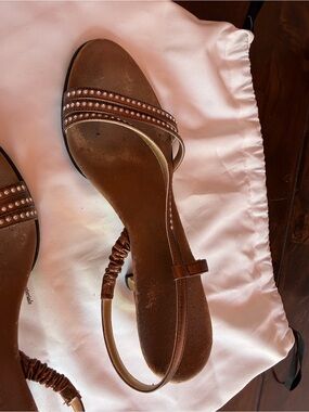 Onex Brown Beaded Slingback Sandals